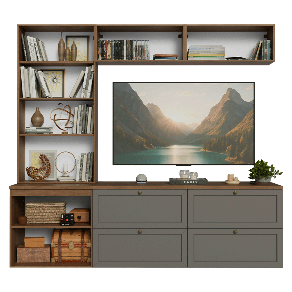 Centros de Entretenimiento con Rack + Cristaleiro 230 cm Marrón/Gris Vik Madesa 01