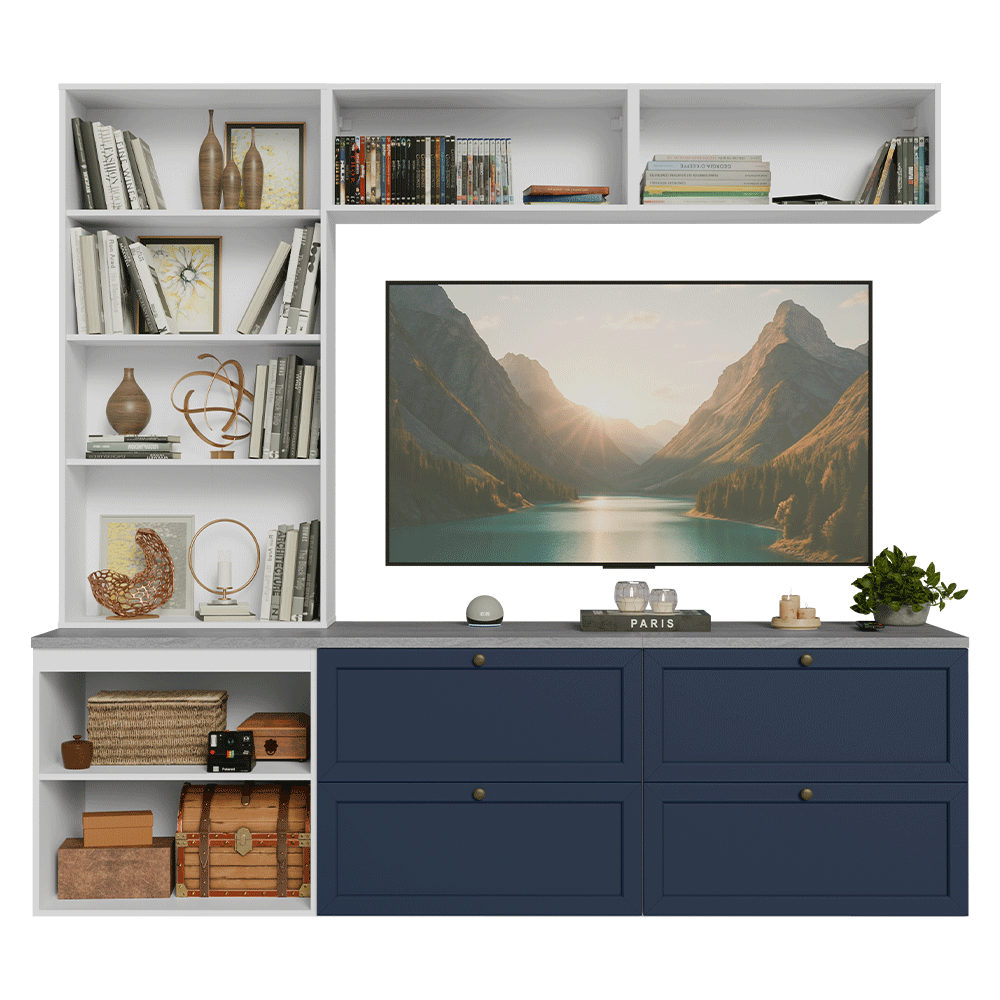 Centros de Entretenimiento con Rack + Cristaleiro 230 cm Blanco/Azul/Blanco Vik Madesa 01