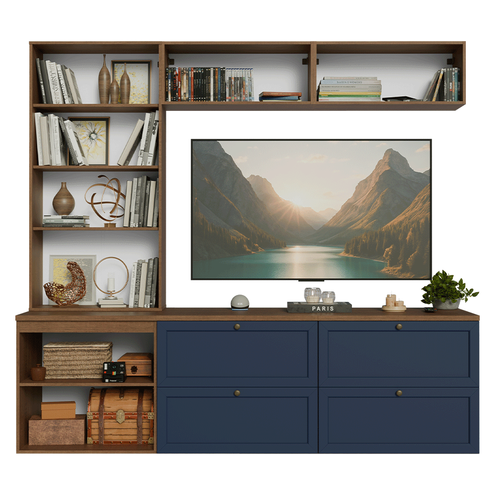 Centros de Entretenimiento con Rack + Cristaleiro 230 cm Marrón/Azul/Marrón Vik Madesa 02