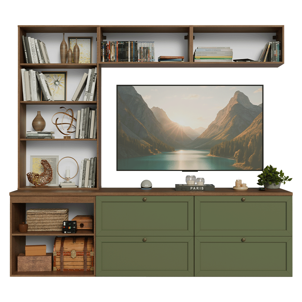 Centros de Entretenimiento con Rack + Cristaleiro 230 cm Marrón/Verde/Marrón Vik Madesa 02
