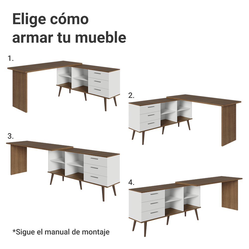 Escritorio Mesa de Estudos esquinero 3 Cajones Blanco Lisboa Madesa