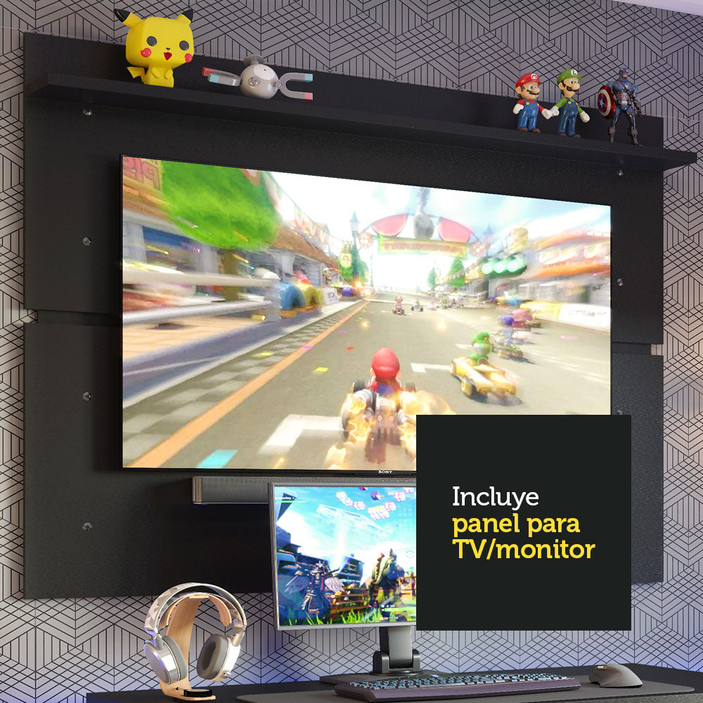 Escritorio Gamer Madesa 9409 con Panel para TV hasta 65 Pulgadas Negro