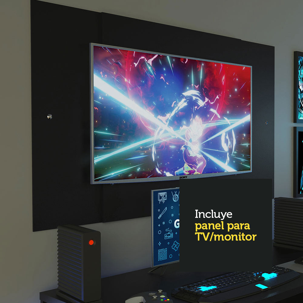 Escritorio Gamer Madesa 9409 con Panel para TV hasta 58 Pulgadas Negro