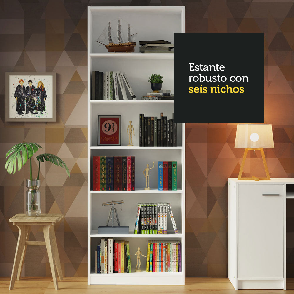 Escritorio Madesa Rubi + Estante 6908 + Estante 6907 Blanco/Negro