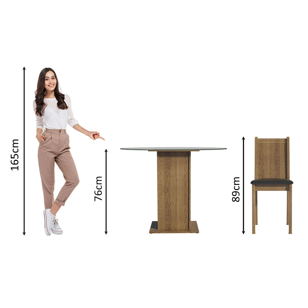 Juego de Comedor Madesa Débora con 4 Sillas - Tapa Redonda de Cristal Marrón/Negro