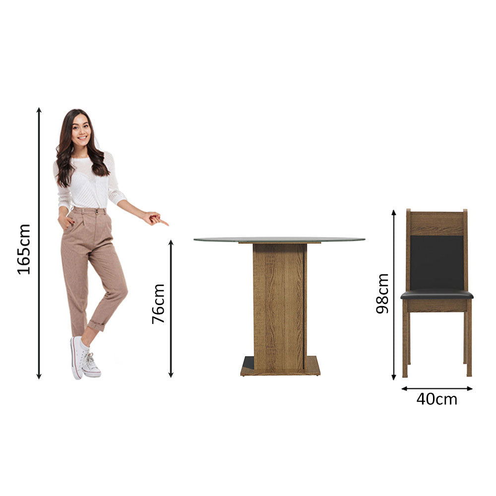Juego de Comedor Madesa Beta Mesa Tapa de Vidrio Redondo 4 Sillas Marrón/Negro