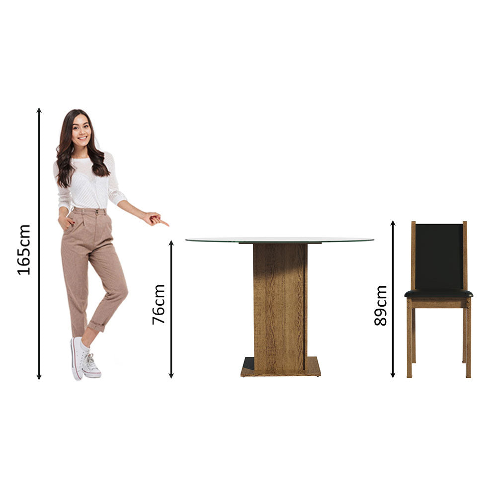 Juego de Comedor Madesa Madu Mesa Tapa de Vidrio Redondo 4 Sillas Marrón/Negro/Negro
