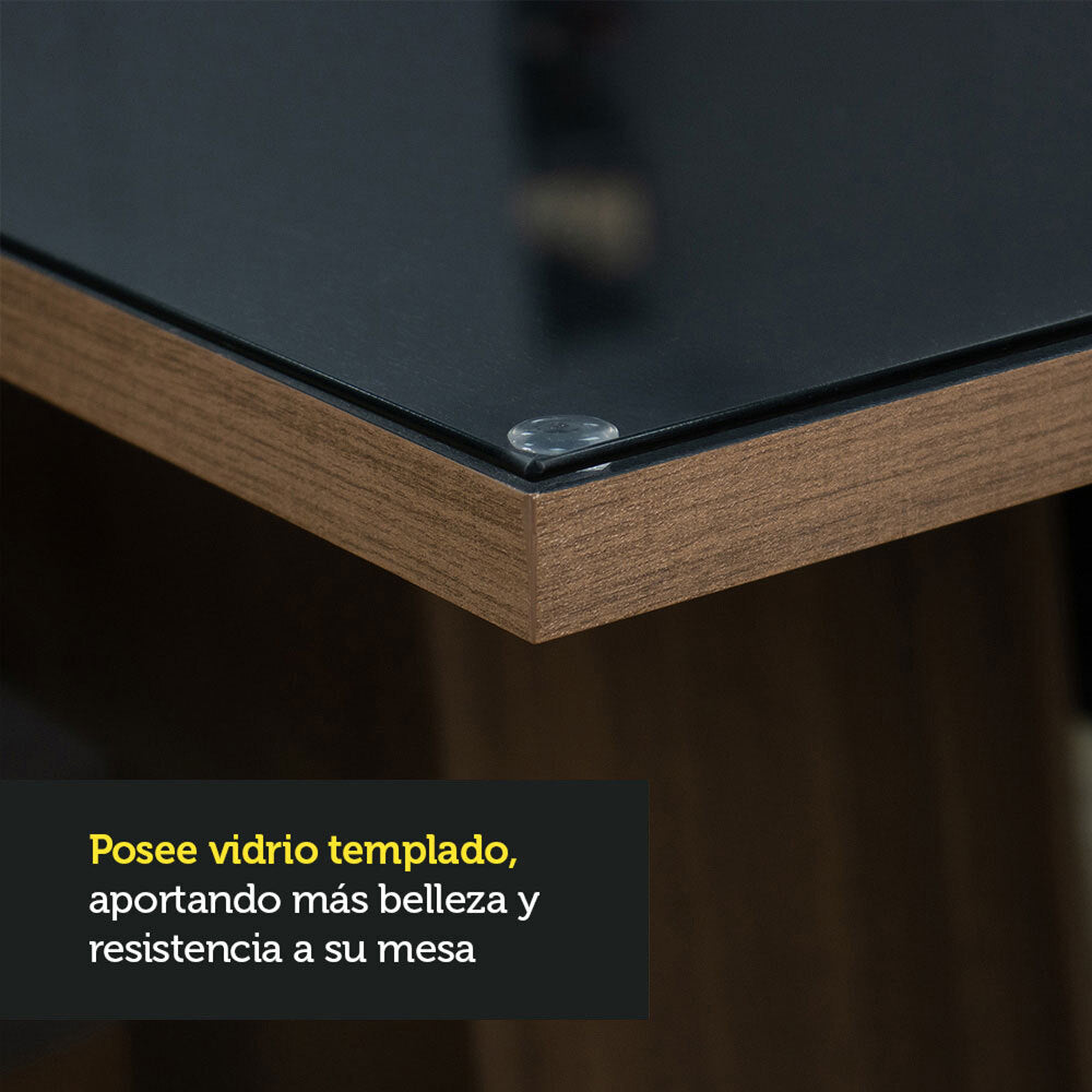 Juego de Comedor Mesa con Tapa de Vidrio 4 Sillas Negro/Marrón Greta Madesa