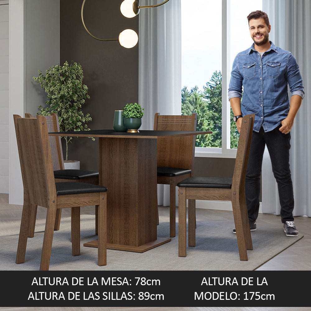 Juego de Comedor Mesa Tapa de Madera 4 Sillas Marrón/Negro Samara Madesa