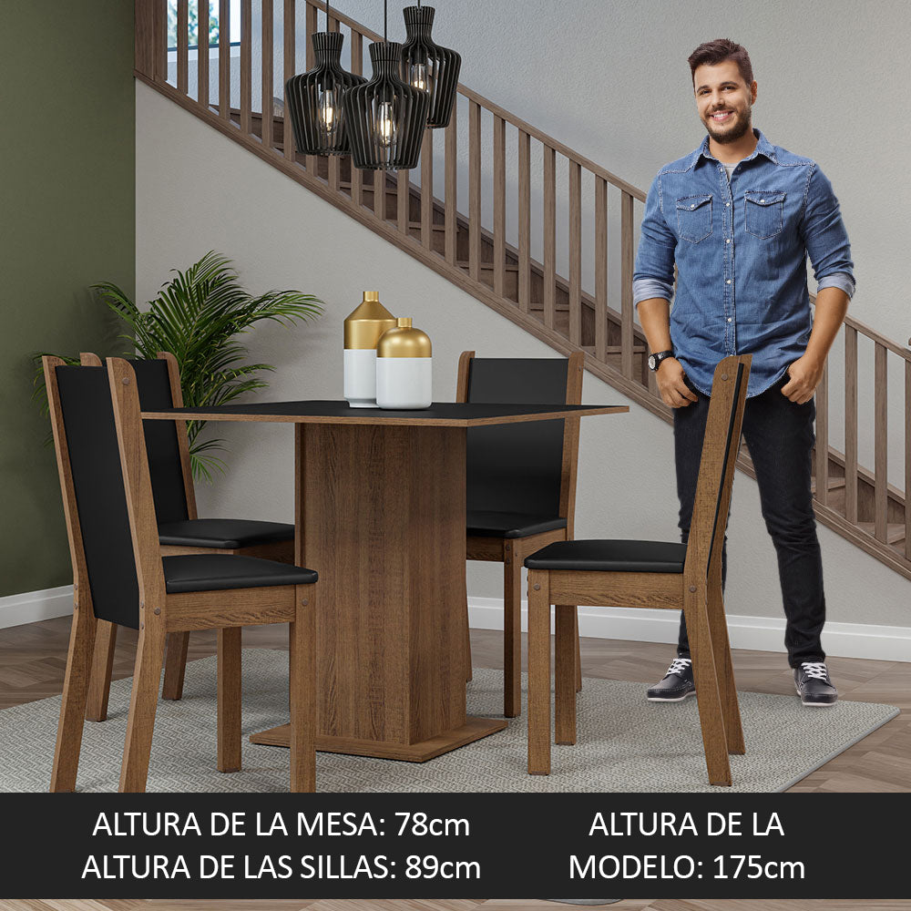Juego de Comedor Mesa Tapa de Madera 4 Sillas Marrón/Negro Briana Madesa