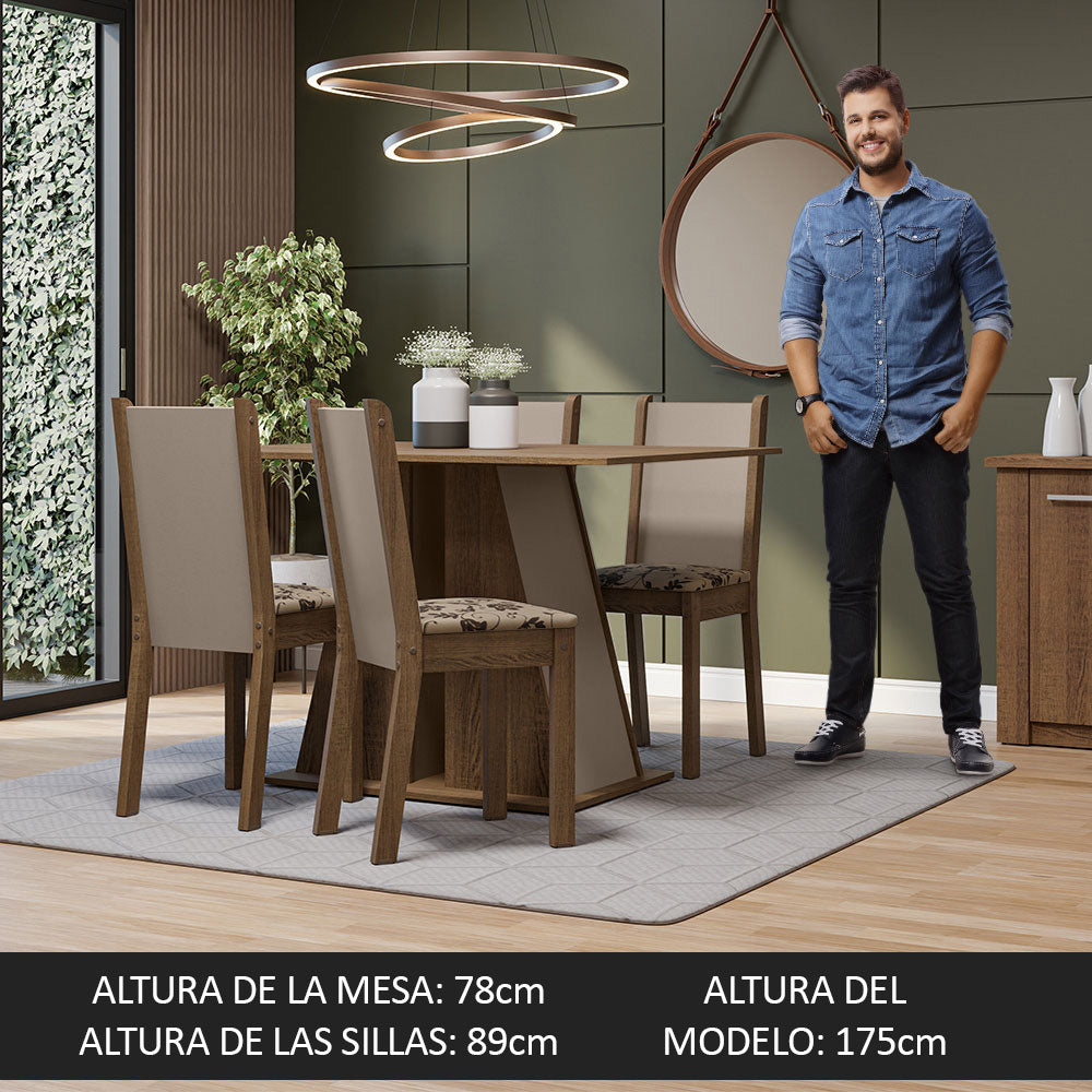 Juego de Comedor Mesa Tapa de Madera 4 Sillas Marrón/Crema/Beige Marrón Sophie Madesa