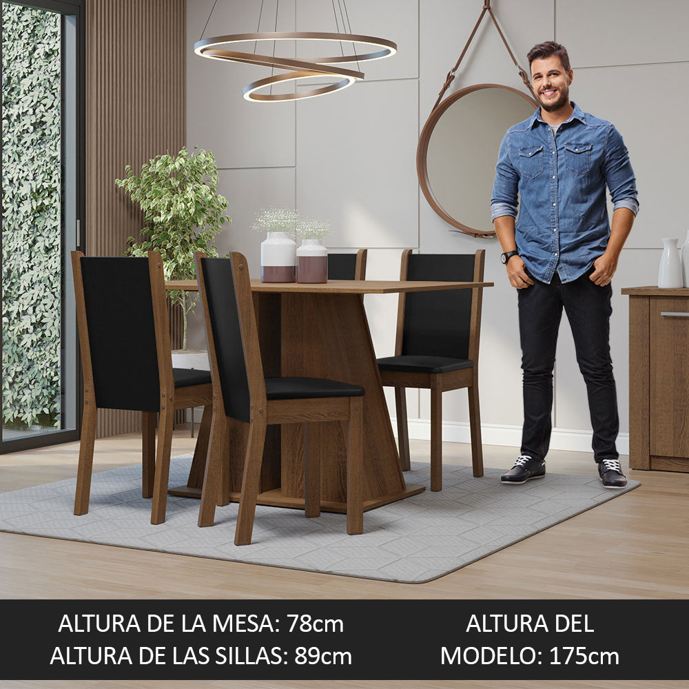 Juego de Comedor Mesa Tapa de Madera 4 Sillas Marrón/Negro Sophie Madesa