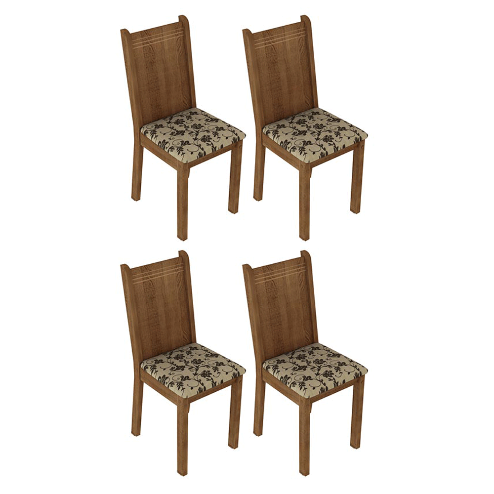 Conjunto Comedor Mesa Mesada de Vidro 4 Sillas Marrón/Bege Marrom Camélia Madesa