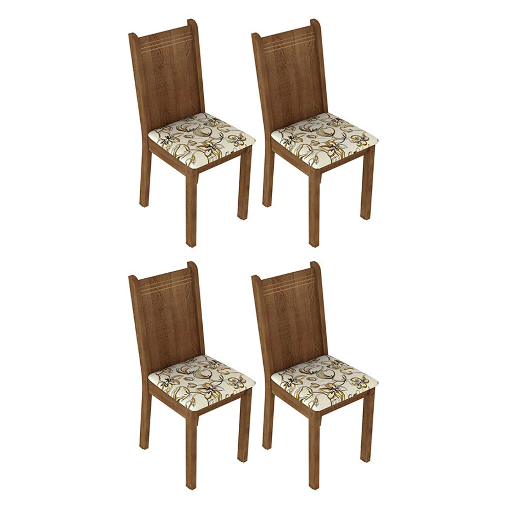 Conjunto Comedor Mesa Mesada de Vidro 4 Sillas Marrón/Lírio Bege Camélia Madesa