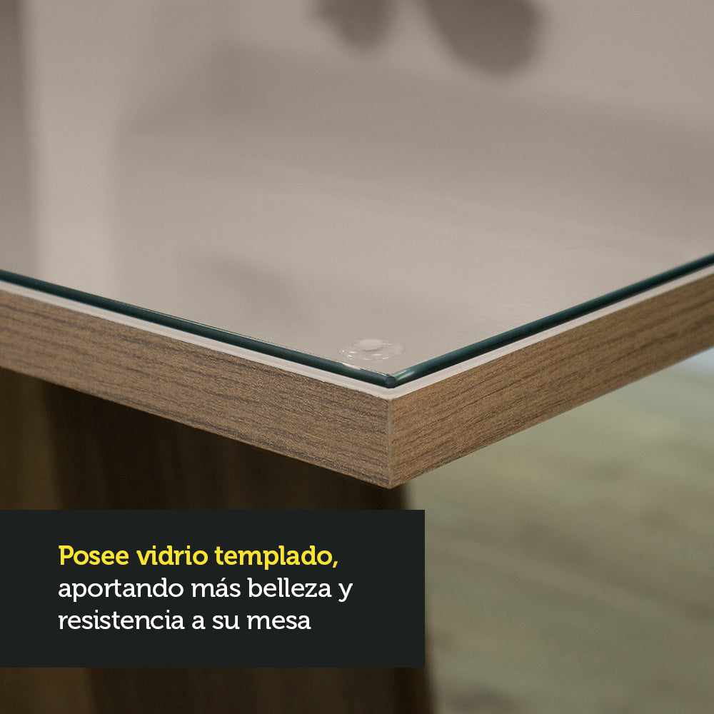 Juego de Comedor Mesa Tapa de Vidrio 6 Sillas Marrón/Crema/Imperial Alexis Madesa