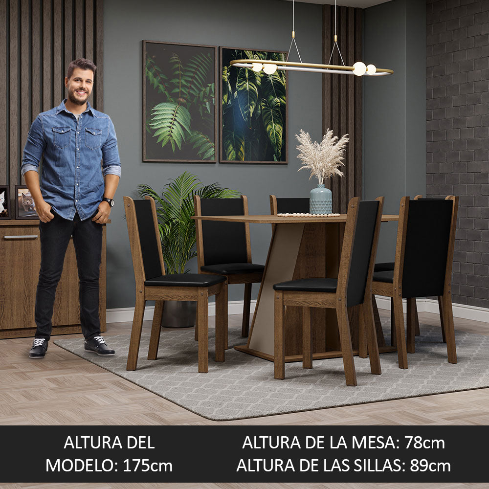 Juego de Comedor Mesa Tapa de Madera 6 Sillas Marrón/Crema/Negro Wendy Madesa