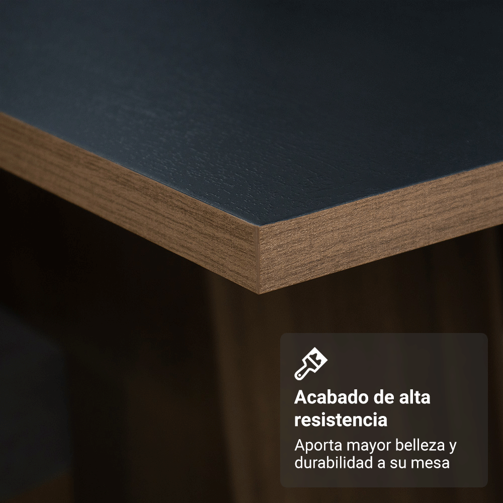 Juego de Comedor Mesada de Madera 6 Sillas York Marrón/Negro/Silver