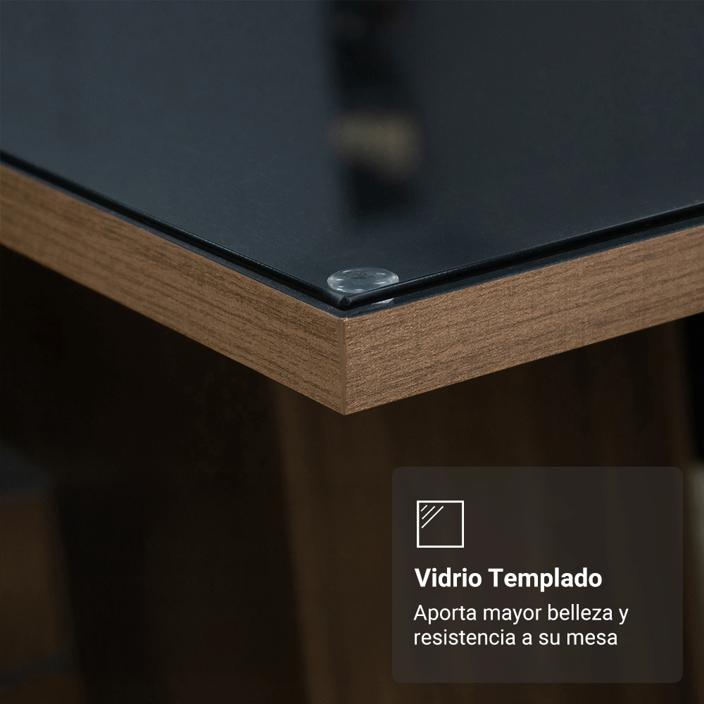 Juego de Comedor Mesada de Vidrio 6 Sillas Sintra Marrón/Negro/Oxford