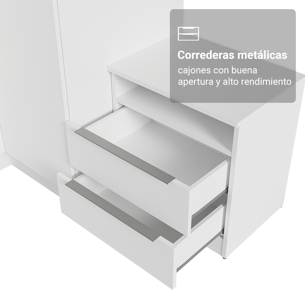 Dormitorio Completo Matrimonial de Esquina 610 cm Mesa de Luz Neo Blanco