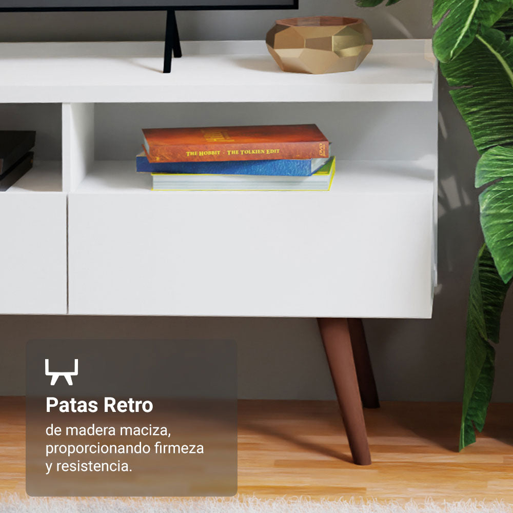 Rack para TV hasta 65 Pulgadas con patas Retro Blanco Londres Madesa