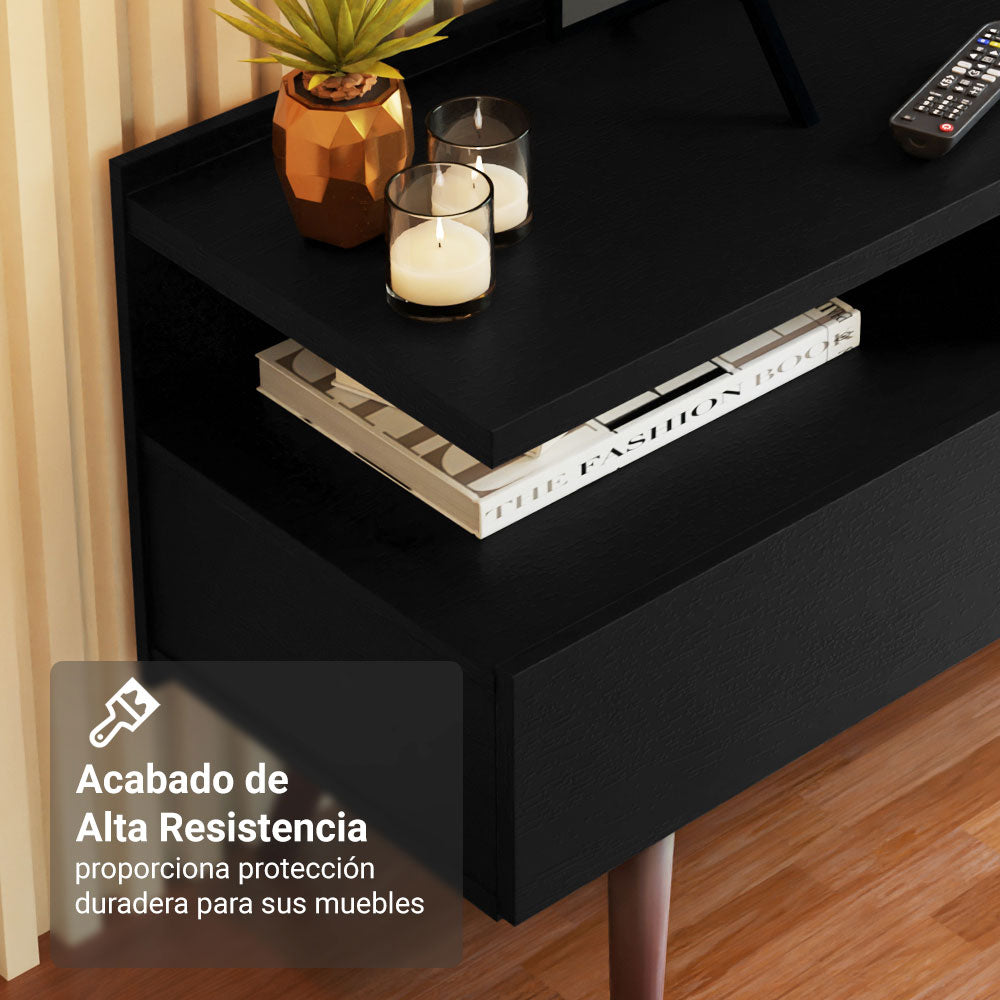 Rack para TV hasta 65 Pulgadas con patas Retro Negro Londres Madesa