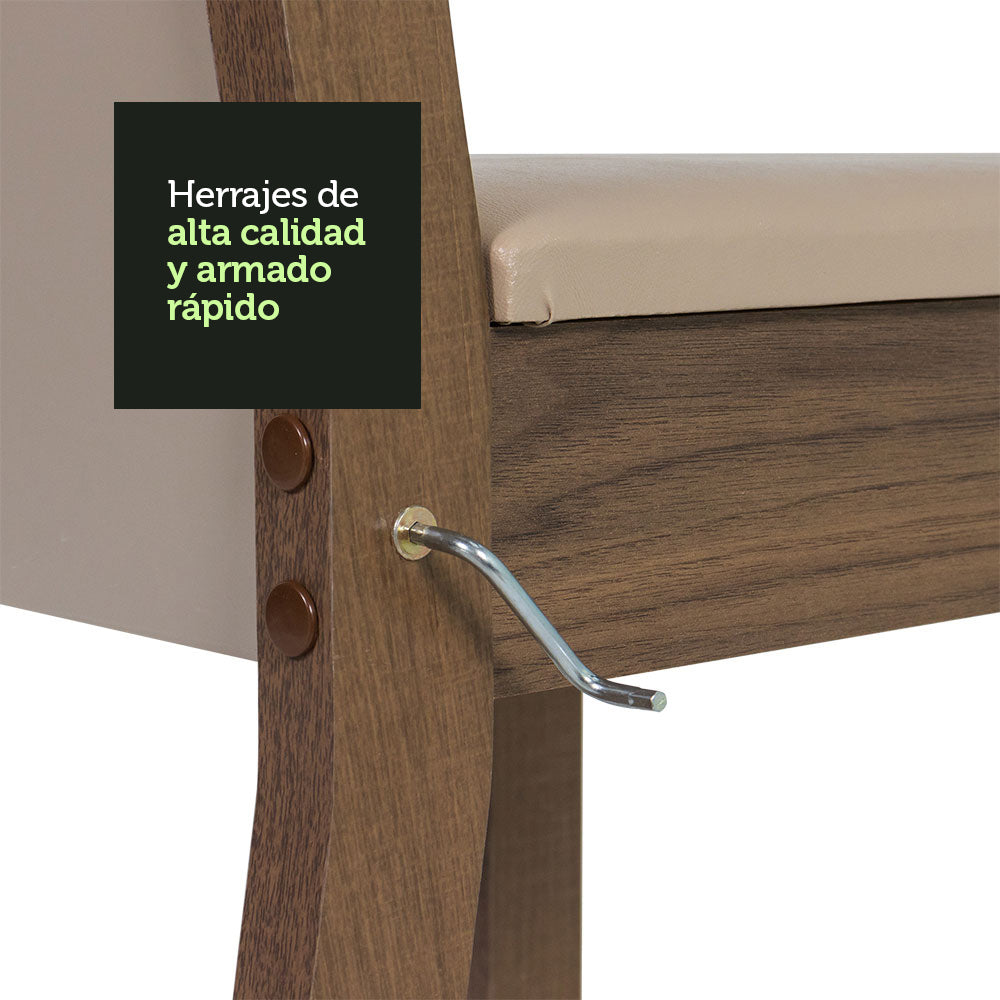 Conjunto Comedor Miriam Mesa Tapa de Madera con 6 Sillas Marrón/Crema/Sintético Beige