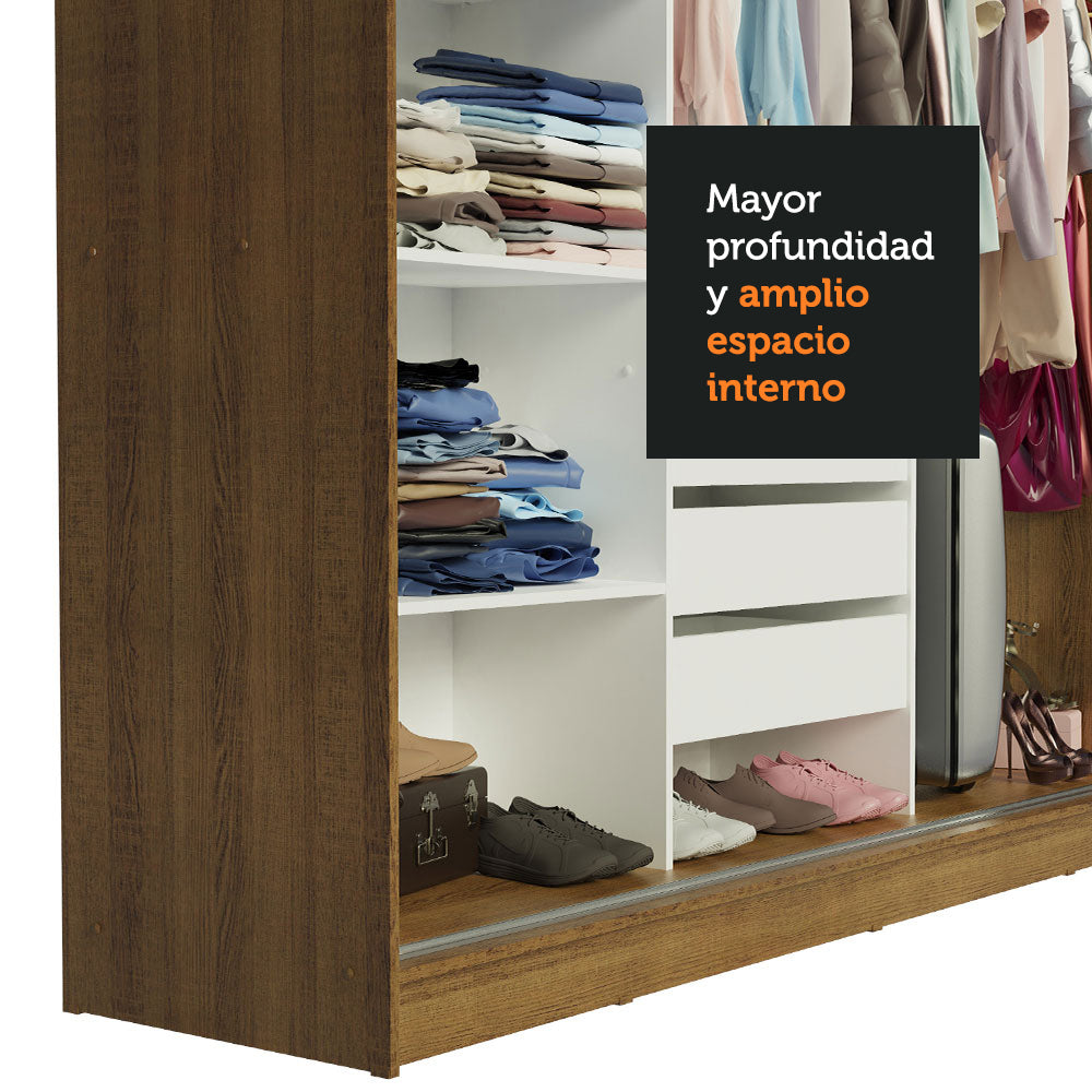 Placard Ropero Matrimonial Madesa Austin 4 Puertas Corredizas con Espejos 3 Cajones Marrón/Negro