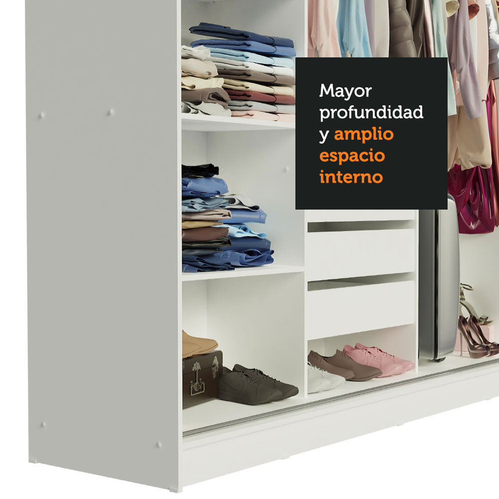 Placard Ropero Matrimonial Madesa Austin 4 Puertas Corredizas 3 Cajones Blanco/Marrón