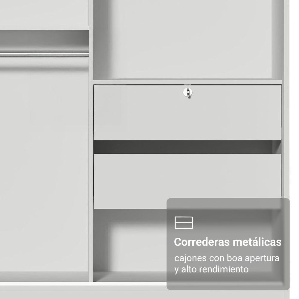 Placard individual Madesa Luke 2 Puertas corredizas de Espejo Blanco