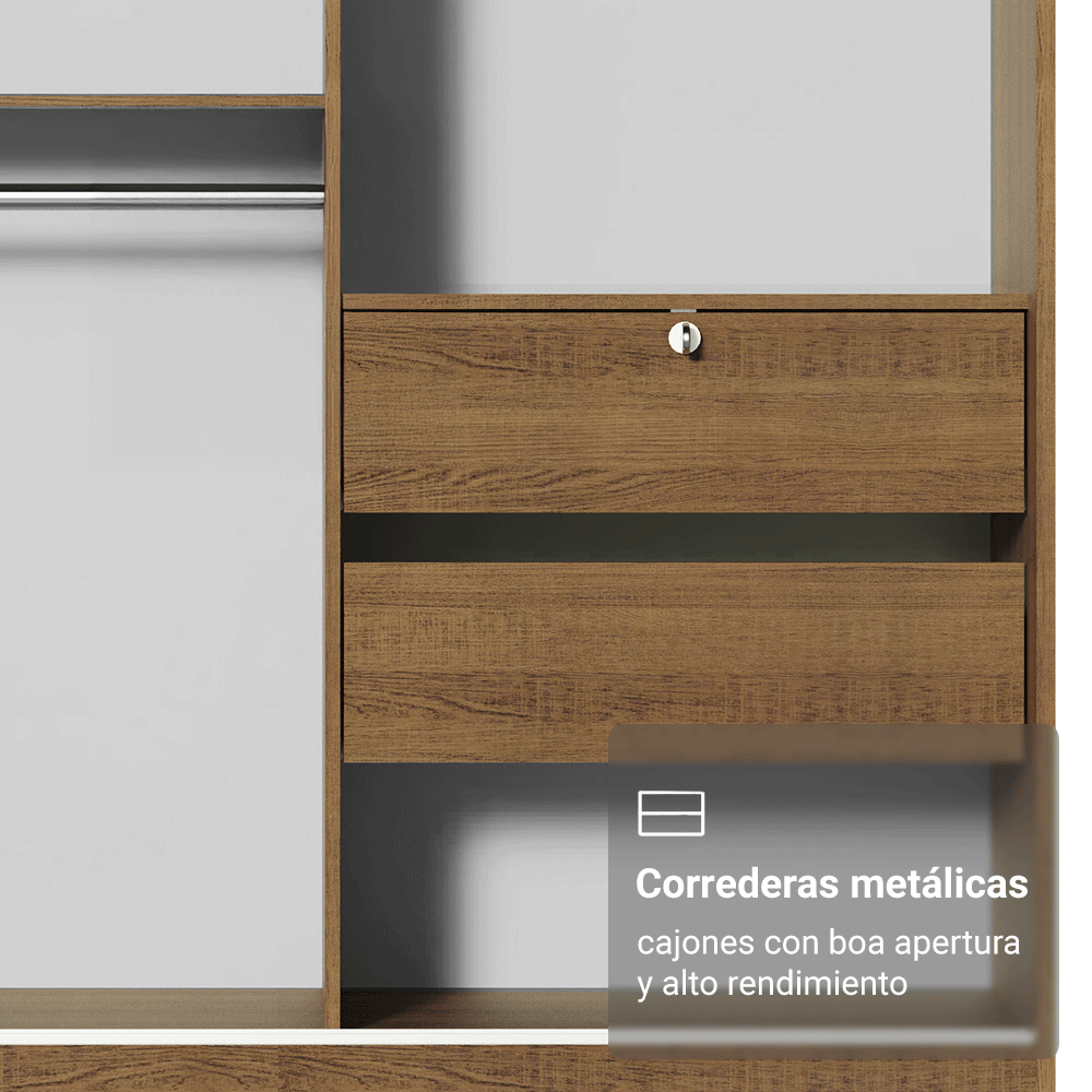 Placard Soltero Luke 120 cm 2 Puertas Corredizas 2 Cajones con Patas Madera Marrón Madesa