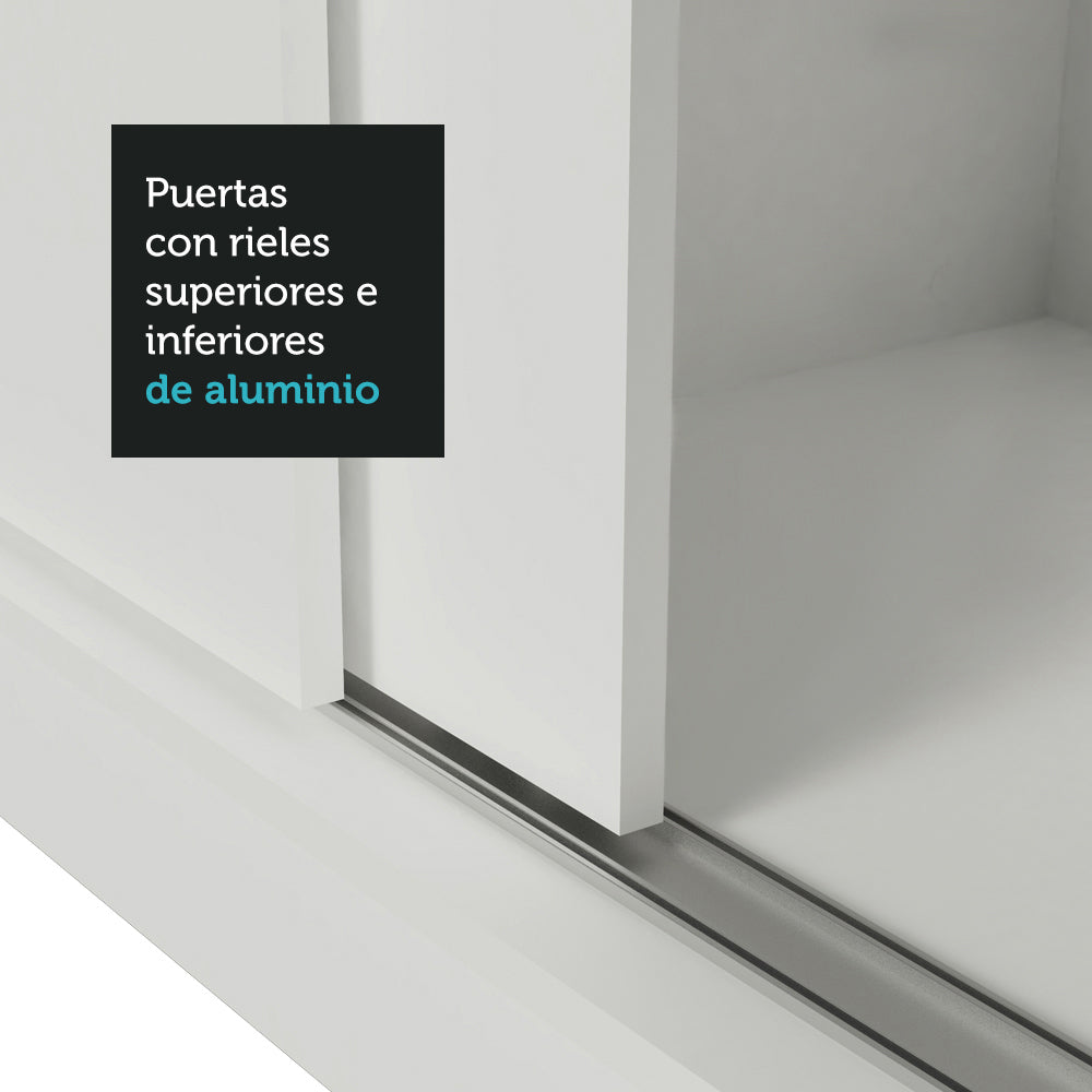 Placard Matrimonial 3 Puertas Corredizas con Espejos con Patas Blanco Monaco