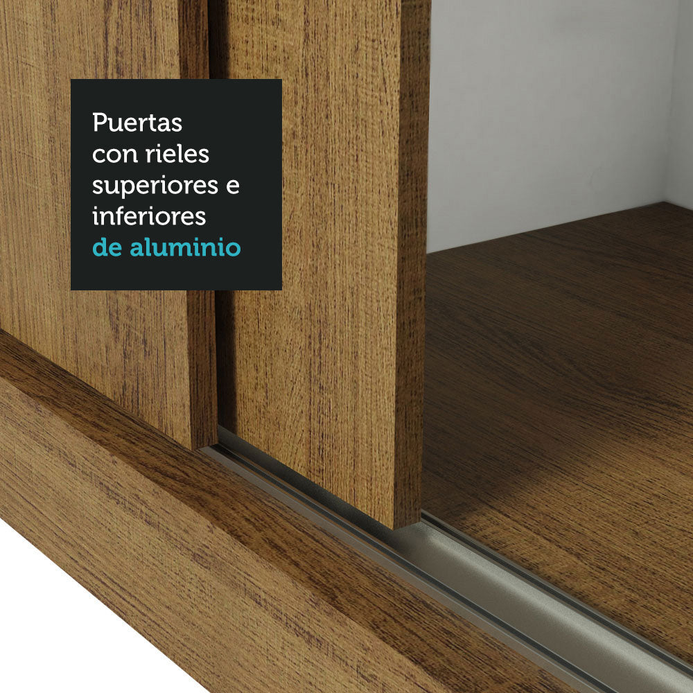 Placard Matrimonial Lyon 3 Puertas Corredizas con Espejos 2 Cajones con Patas Marrón