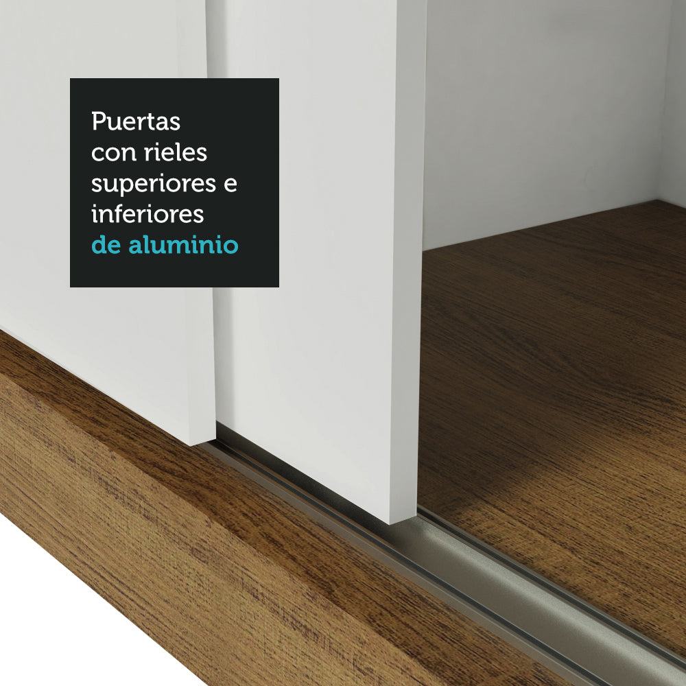 Placard Matrimonial Mónaco 3 Puertas Corredizas con Patas Marrón/Blanco