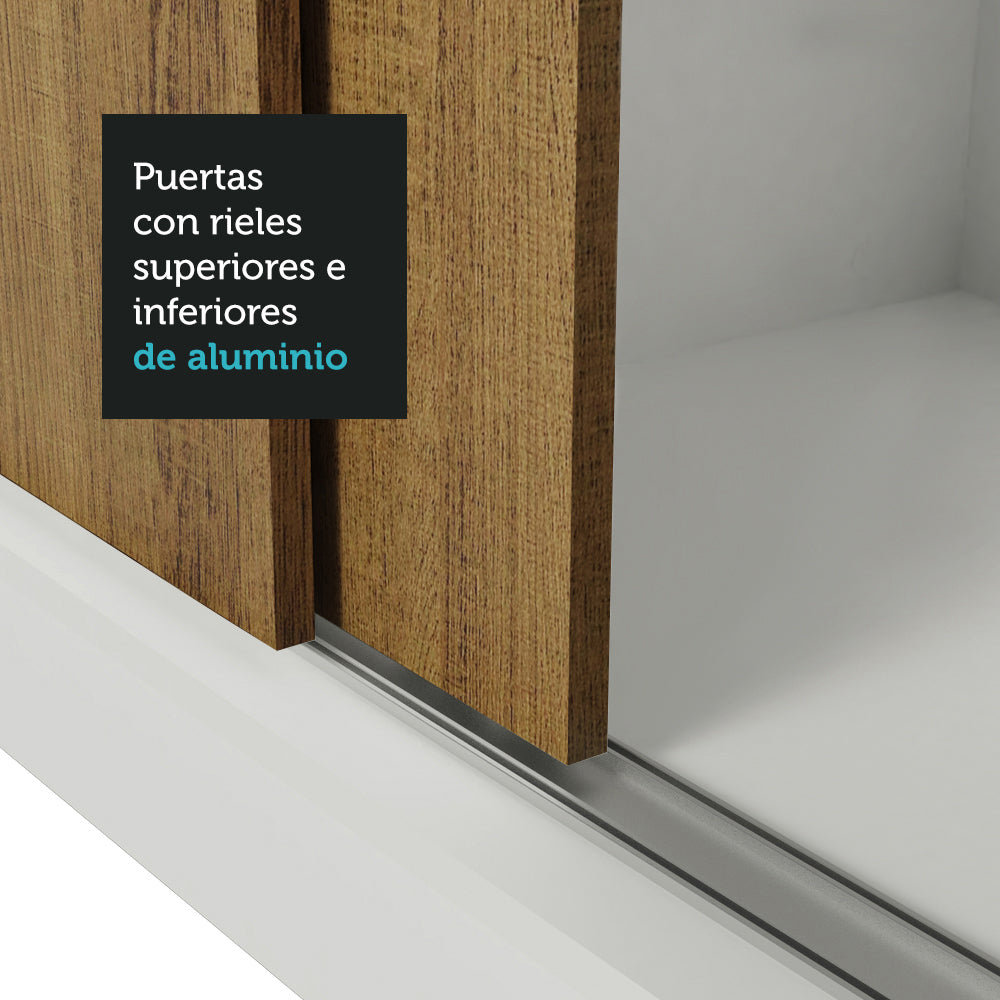 Placard Matrimonial Mónaco 3 Puertas Corredizas con Espejo con Patas Blanco/Marrón
