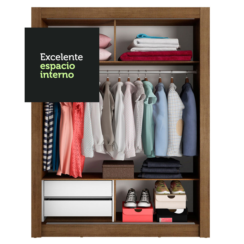 Placard Soltero Dallas 2 Puertas Corredizas 2 Cajones Marrón/Negro