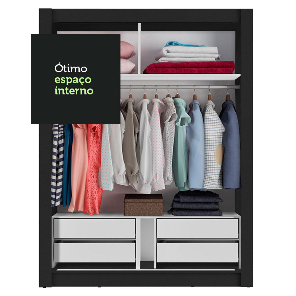 Placard Soltero Dallas Plus 2 Puertas Corredizas 4 Cajones Negro