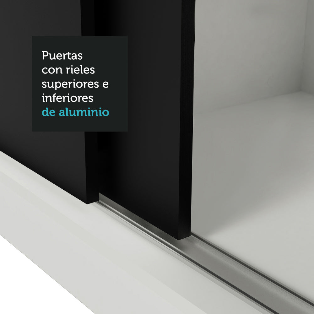 Placard Matrimonial Reno 3 Puertas Corredizas con Espejo Blanco/Negro