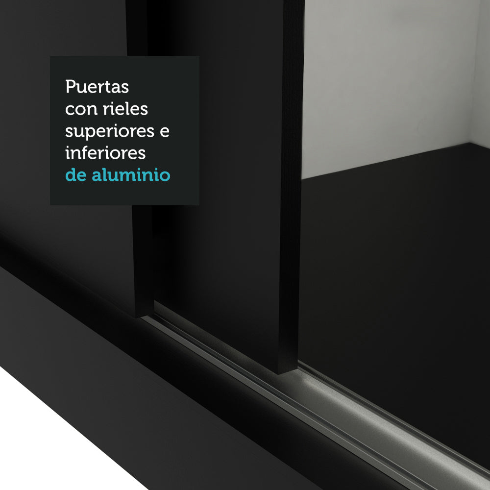 Placard Matrimonial Reno 3 Puertas Corredizas con Espejos Negro