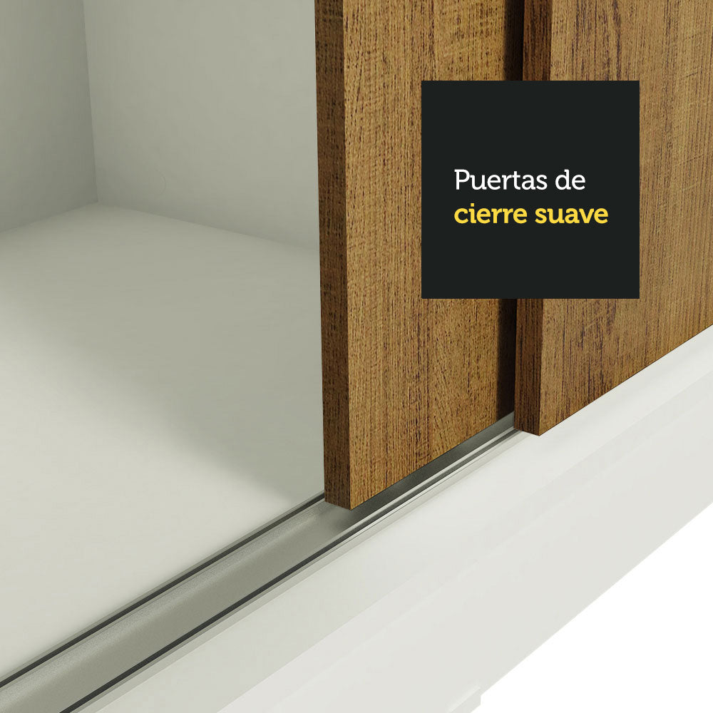 Placard Matrimonial Reno 3 Puertas Corredizas Con Espejo - Blanco/Marrón