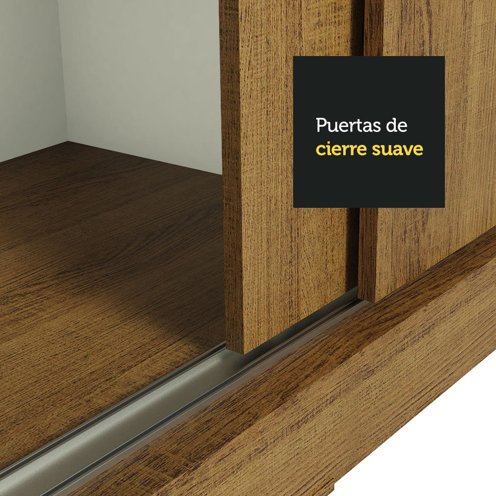 Placard Ropero Solteiro Madesa Tokio 2 Puertas Corredizas con Espejo 2 Cajones Marrón