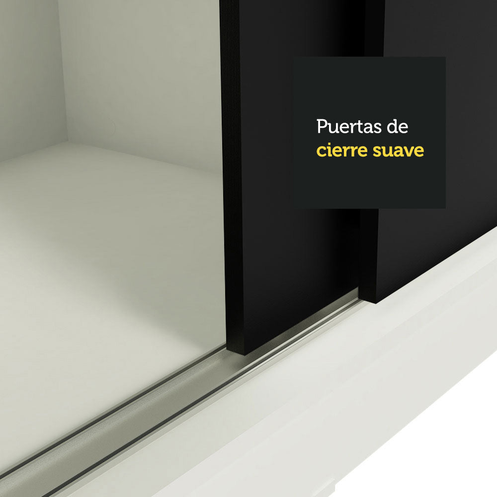 Placard Ropero Solteiro Madesa Tokio 2 Puertas Corredizas de Espejo 2 Cajones Blanco/Negro