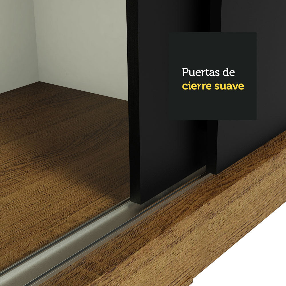 Placard Ropero Solteiro Madesa Tokio 2 Puertas Corredizas con Espejo 2 Cajones Marrón/Negro