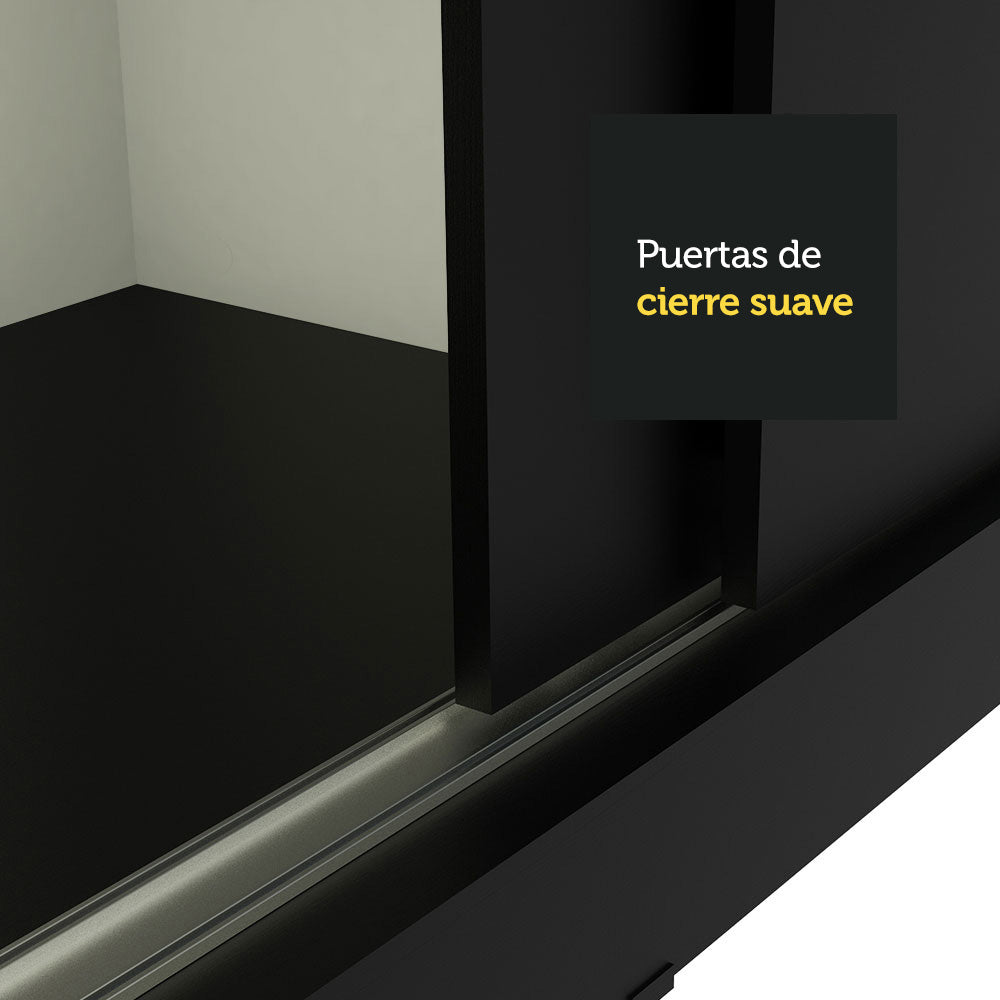 Placard Ropero Solteiro Madesa Tokio 2 Puertas Corredizas de Espejo 2 Cajones Negro