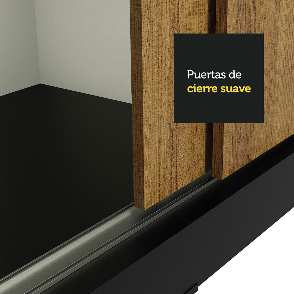 Placard Ropero Solteiro Madesa Tokio 2 Puertas Corredizas con Espejo 2 Cajones Negro/Marrón