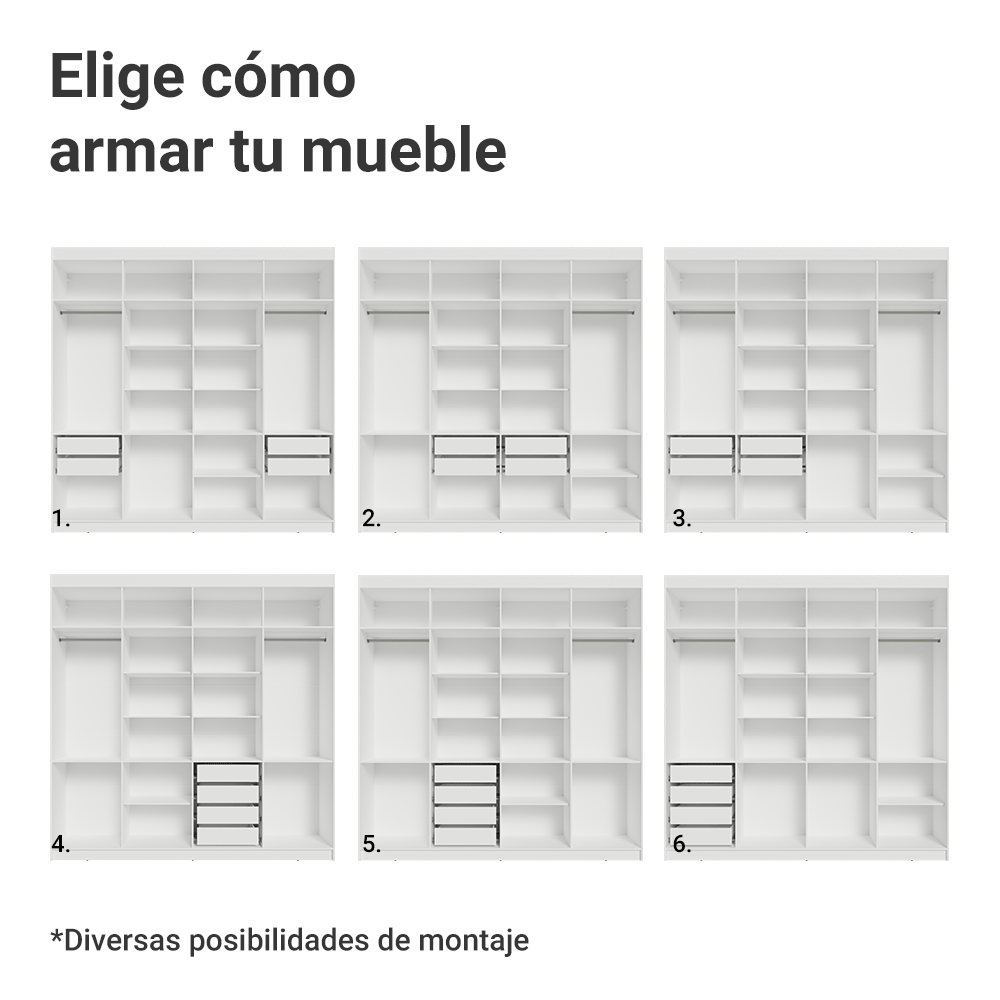 Placard Matrimonial 8 Puertas Batientes Venus Blanco/Negro/Negro