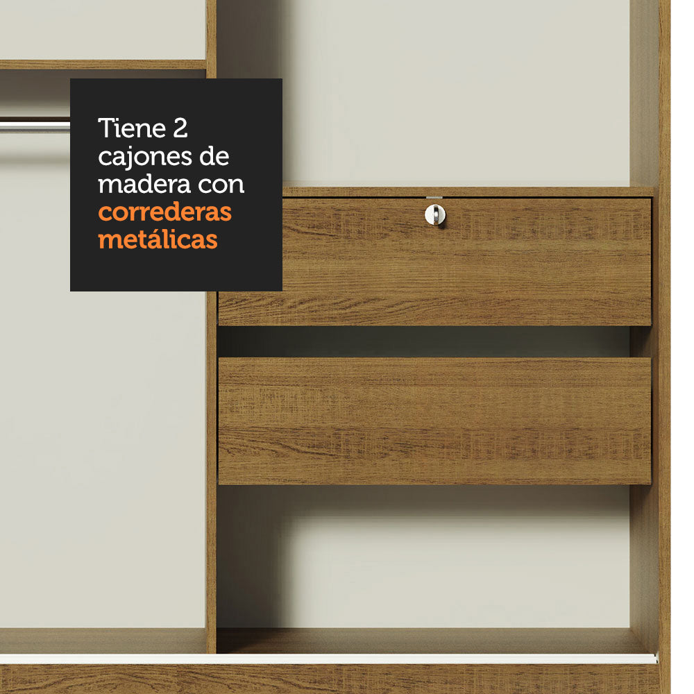 Placard Soltero 2 Puertas Corredizas con Espejos Marrón Max