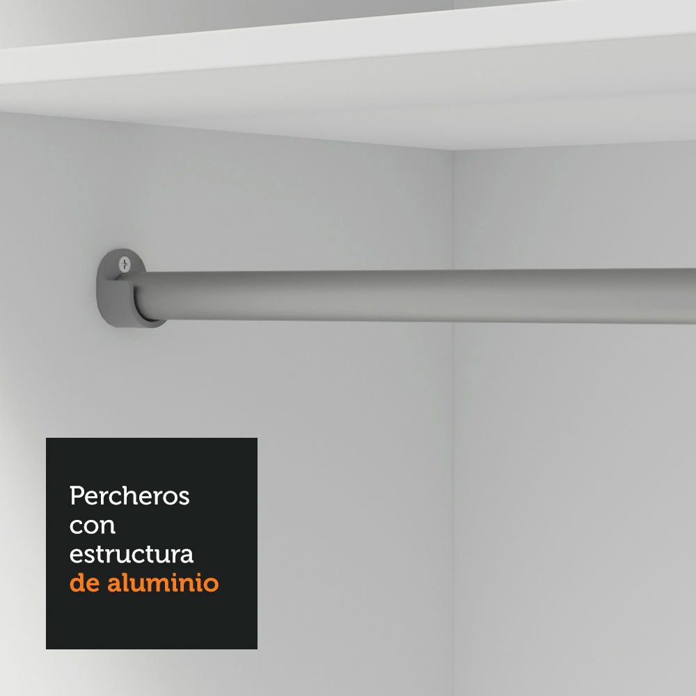 Placard Soltero 2 Puertas Corredizas con Espejo 4 Cajones Blanco/Gris Vivare Plus