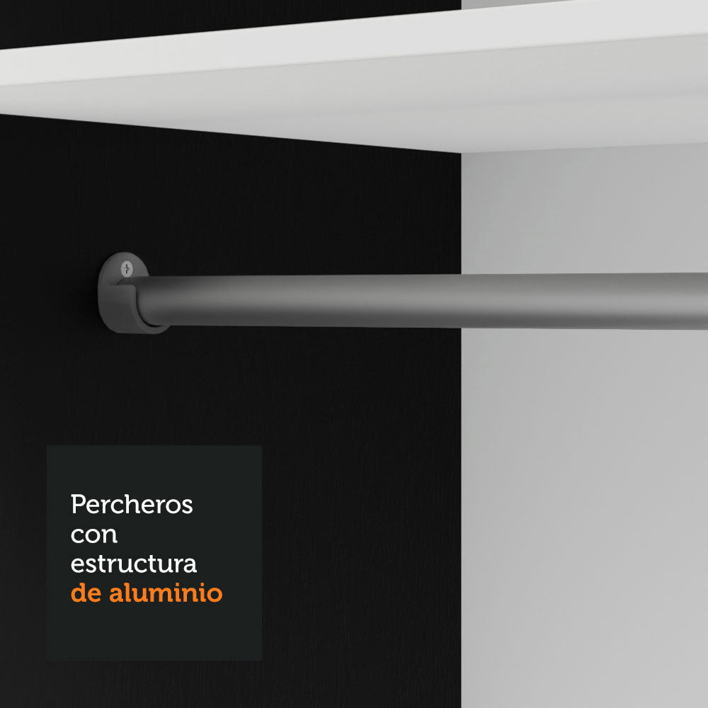 Placard Soltero 2 Puertas Corredizas con Espejo 4 Cajones Negro/Gris Vivare Plus