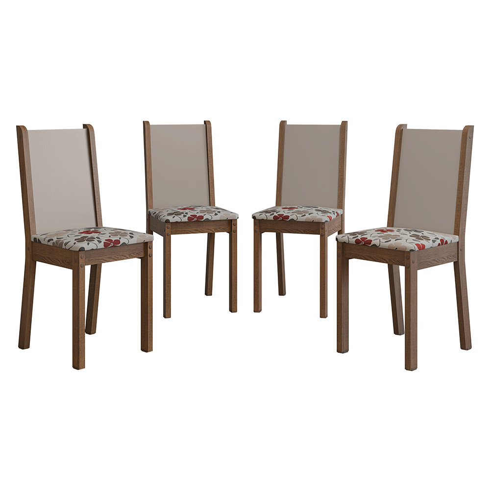 Kit 4 Sillas 4291 Marrón/Crema/Hibisco