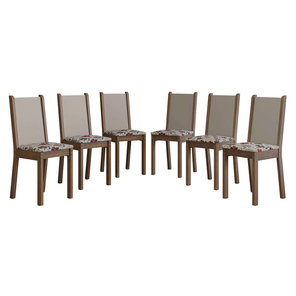 Kit 6 Sillas 4291 Marrón/Crema/Hibisco